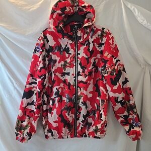 Nan Zhang Lun Women's 3XL‎ Windbreaker Hooded Lightweight Jacket Red W/butterfly